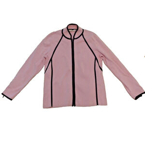Belford Sweater Women M Cardigan‎ Knit Full Zip Long Sleeve Pink Black Piping